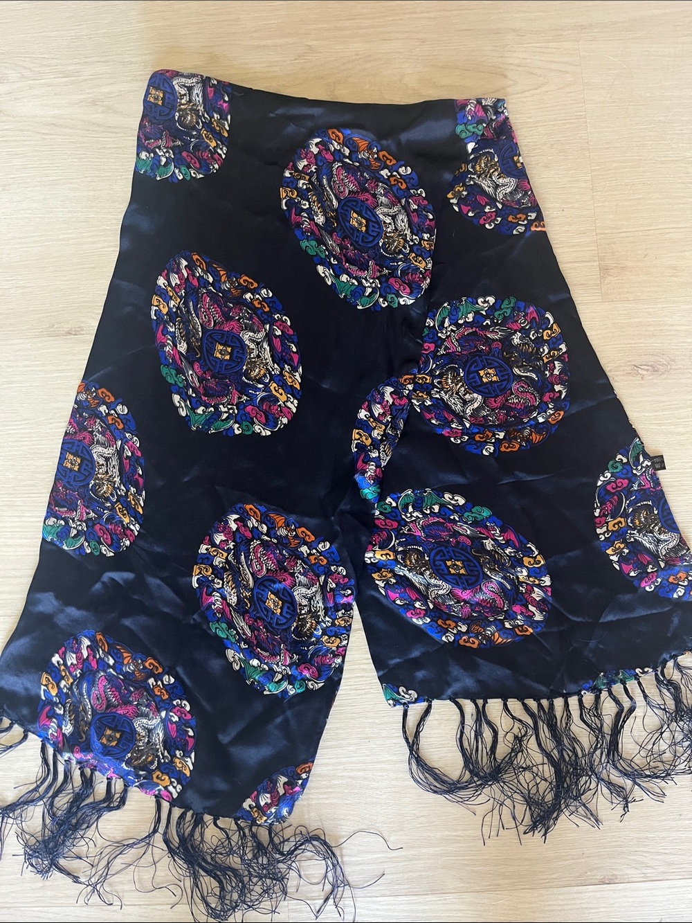 100% silk Scarf with Colorful Medallion Print